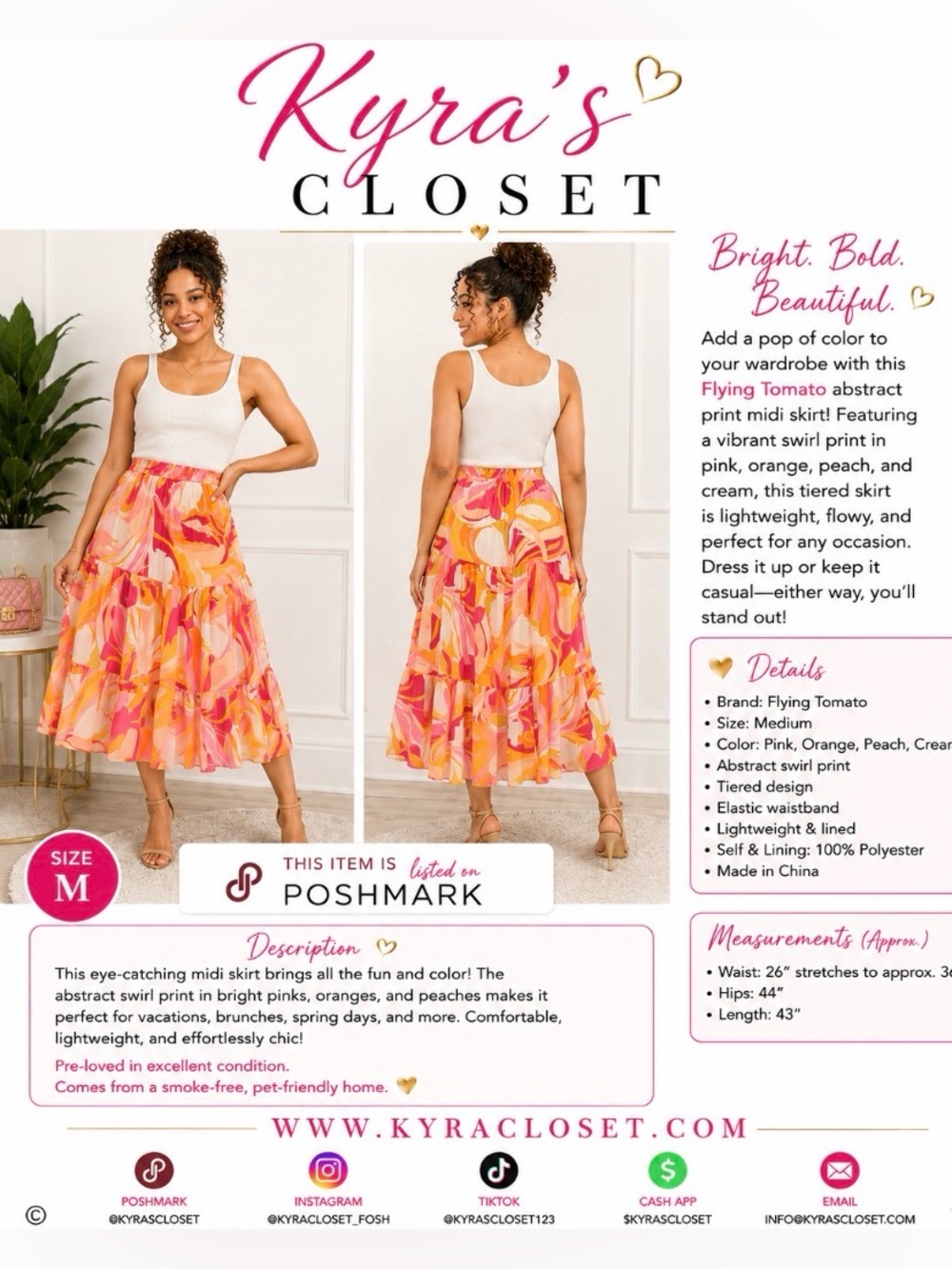 Flying Tomato Abstract Swirl Print Midi Dress Pink Orange Cutout Back Size M